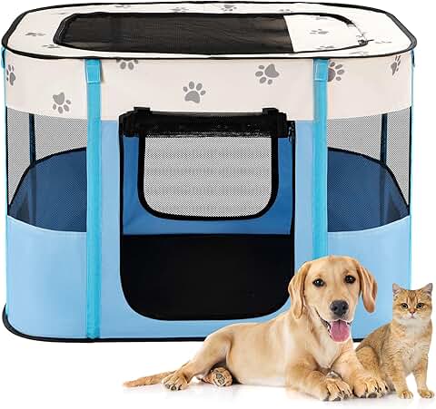 Foldable Portable Dog and Cat Playpen with Mesh Door