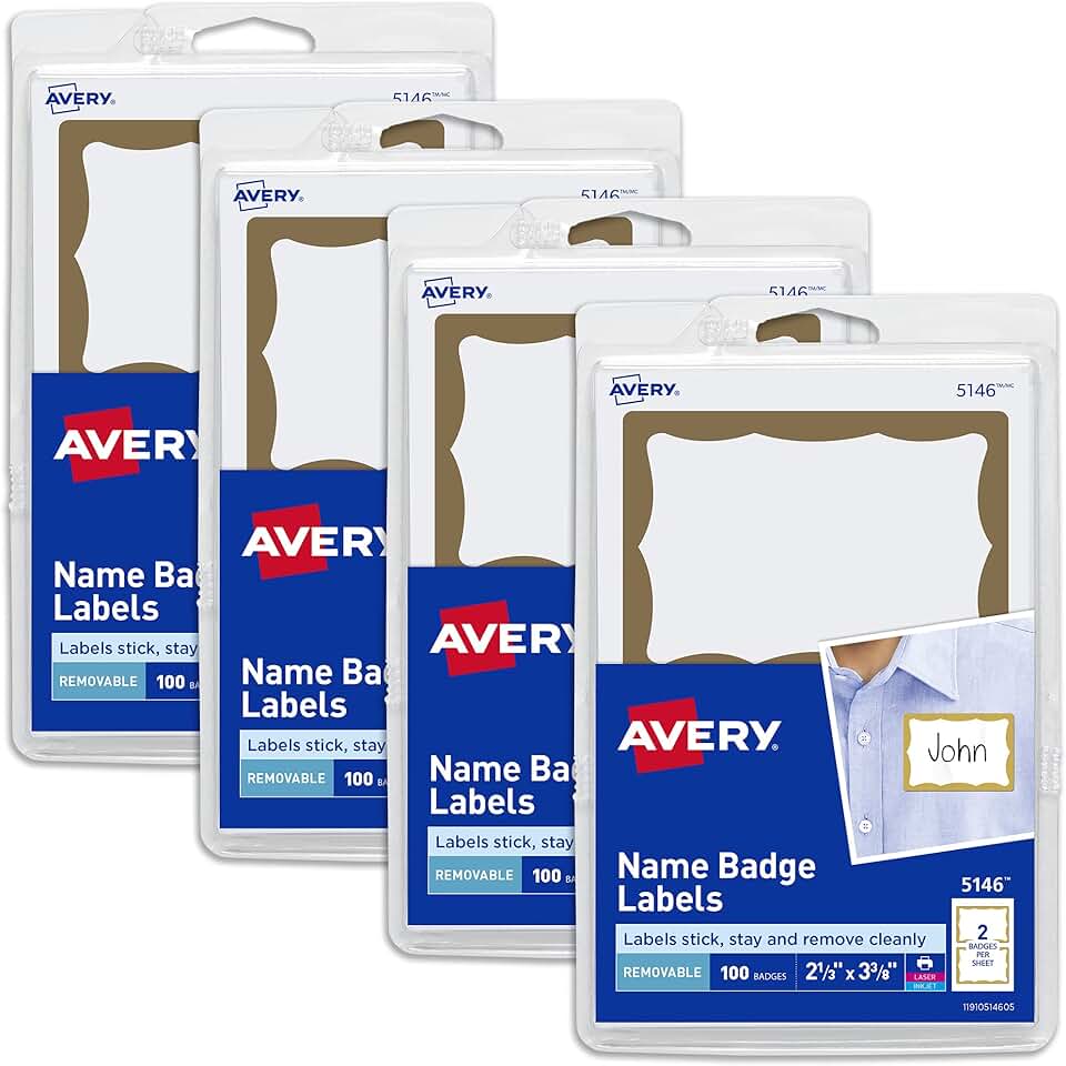 Gold Border Name Tags, 400 Pack