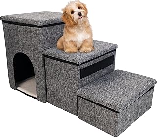 Foldable Pet Stairs with Storage and Adjustable Height