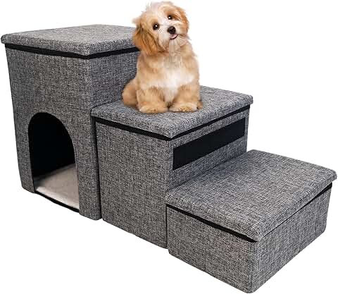 Foldable Pet Stairs with Storage and Adjustable Height