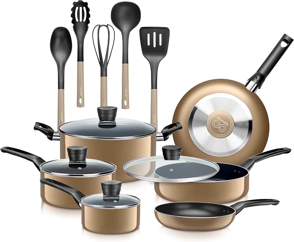 15-Piece Black Non-Stick Kitchen Cookware Set