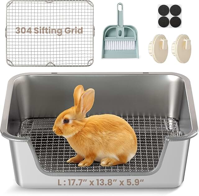 Large Stainless Steel Rabbit Litter Box with Sifting Tray