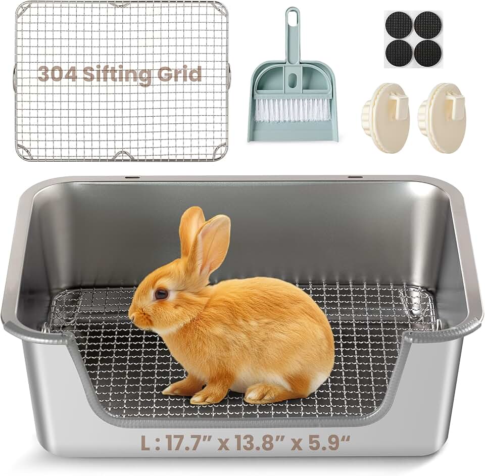 Large Stainless Steel Rabbit Litter Box with Sifting Tray