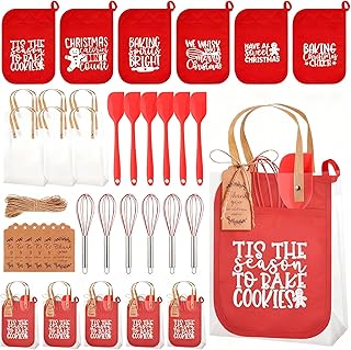 Christmas baking gift set with oven mitts, pot holders, and utensils