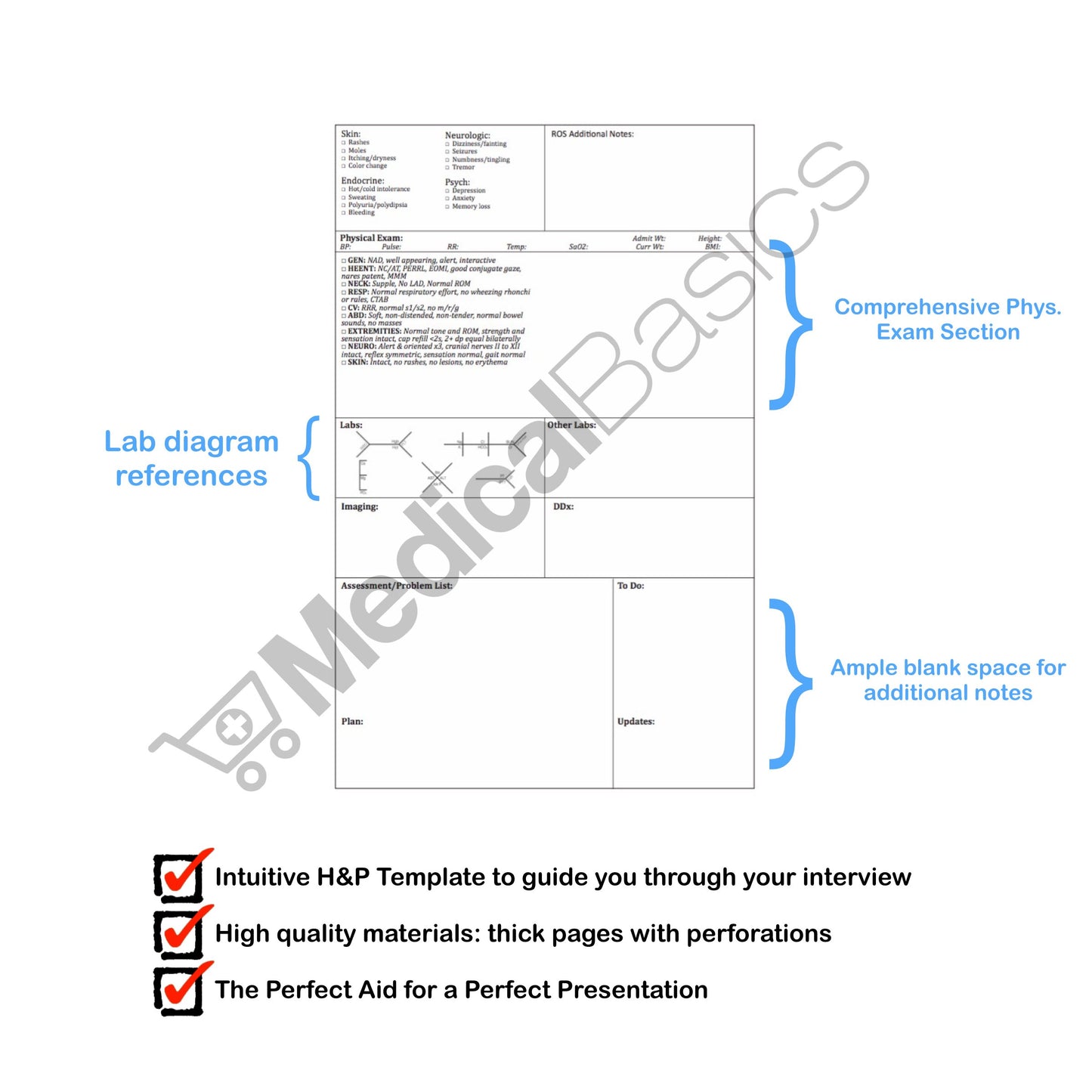 Three Medical History and Physical Notebooks with 100 Templates