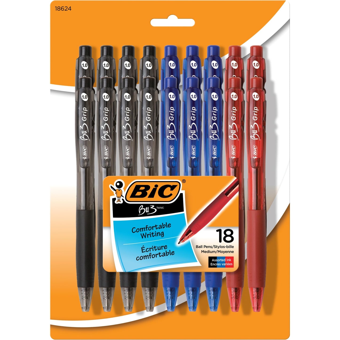 Assorted Color Retractable Ballpoint Pens, 18 Pack
