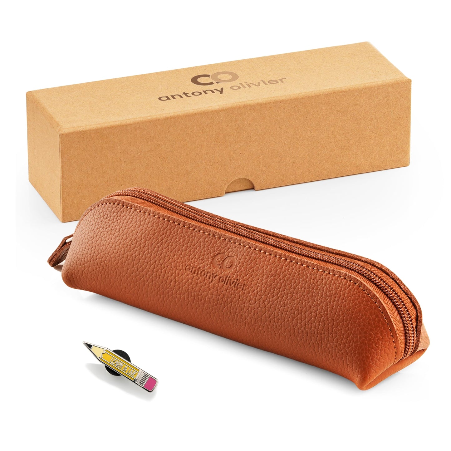 Leather Pencil Case with Zip in Three Colors