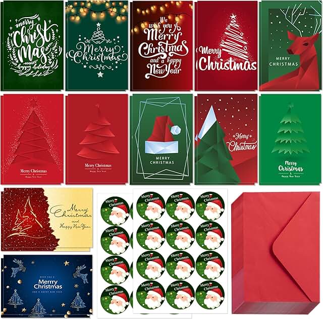 24 Christmas Cards with Envelopes and Stickers