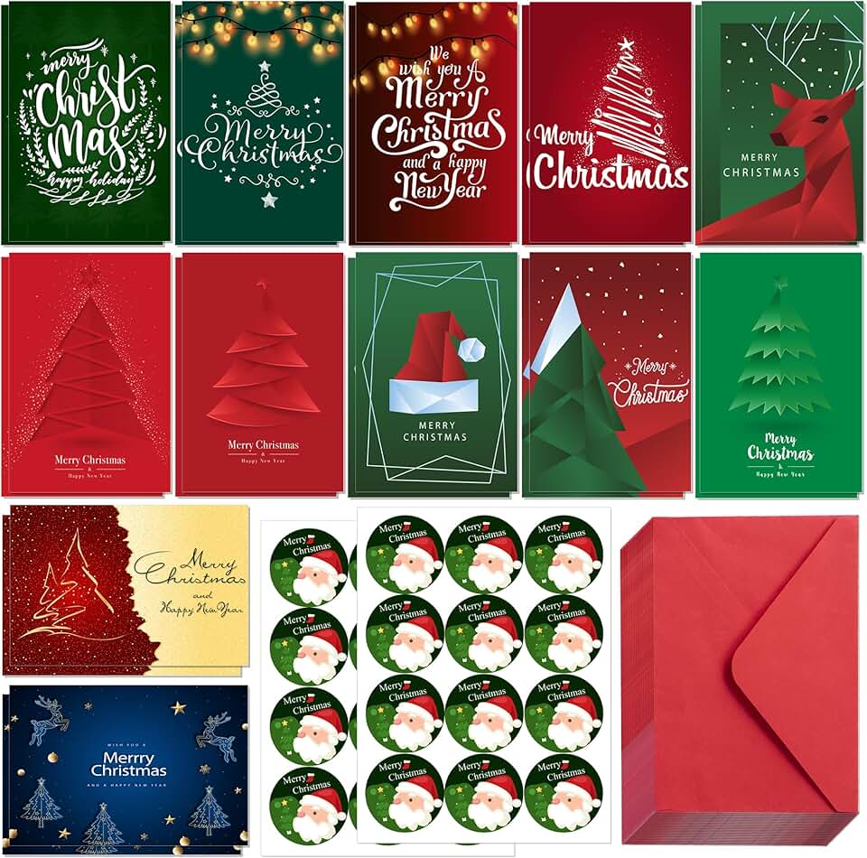24 Christmas Cards with Envelopes and Stickers