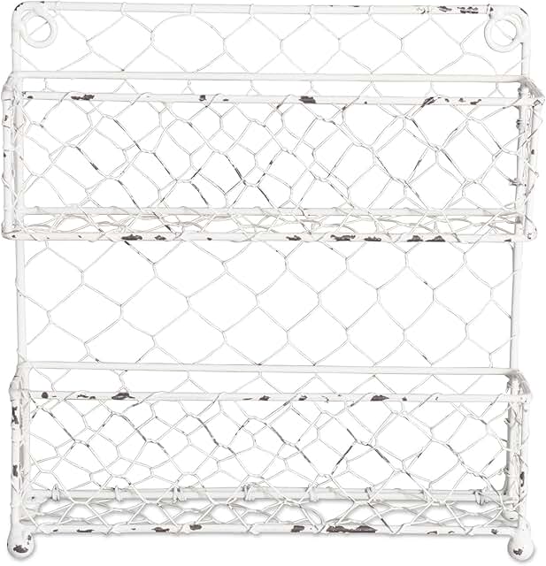 Vintage Metal Pantry Spice Rack, 2 Tiers, White
