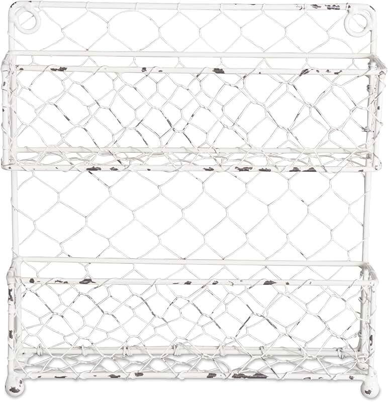 Vintage Metal Pantry Spice Rack, 2 Tiers, White