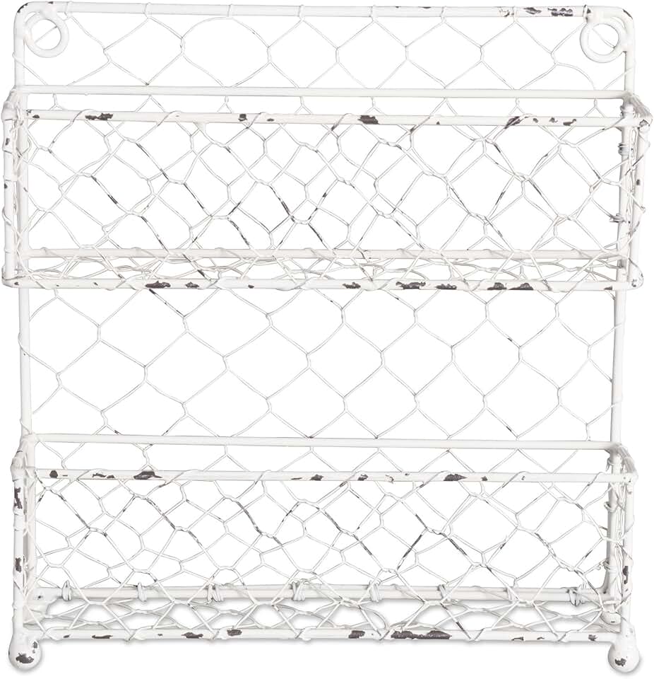 Vintage Metal Pantry Spice Rack, 2 Tiers, White