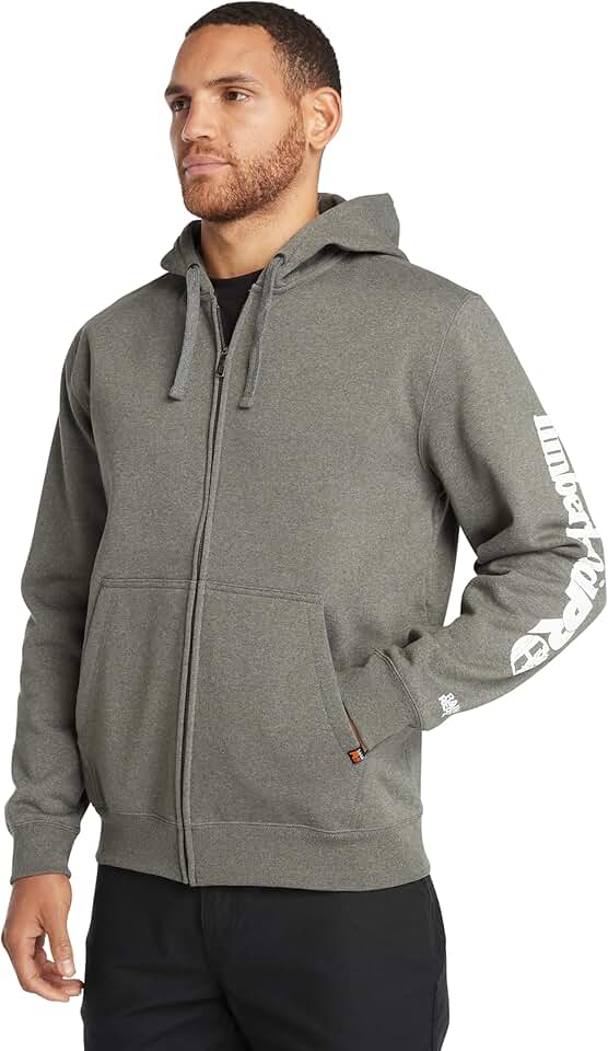 Men's Full-Zip Hooded Sweatshirt, Large, Dark Charcoal Heather