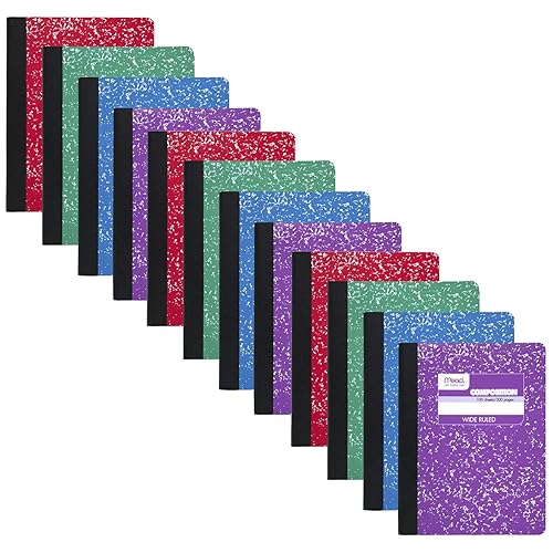 12 Wide Ruled Composition Notebooks, 7.5" x 9.75"