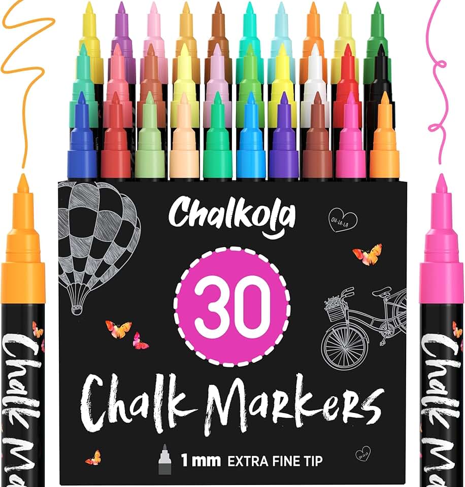 Set of 30 Extra Fine Tip Liquid Chalk Markers