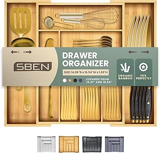 Expandable bamboo drawer organizer for utensils