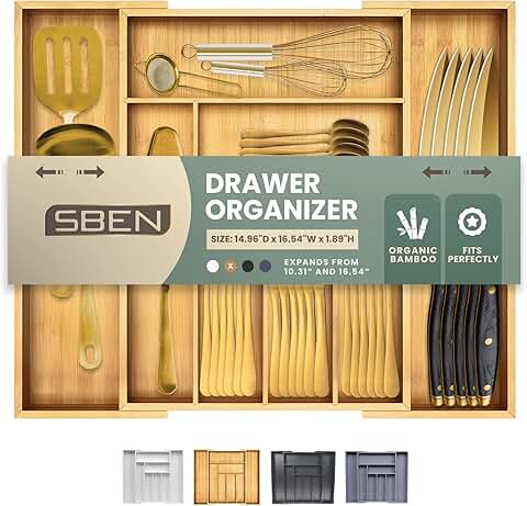 Expandable bamboo drawer organizer for utensils
