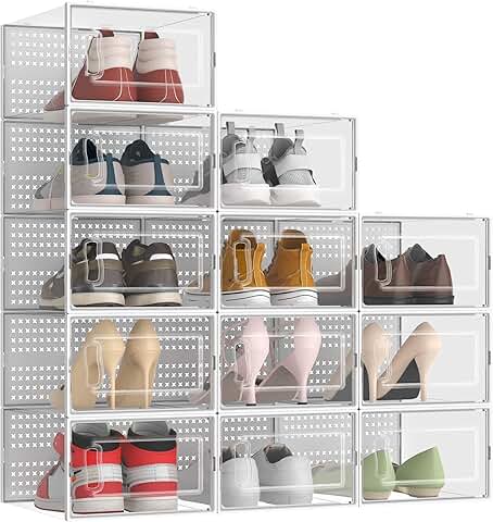 12 Pack Large Clear Plastic Shoe Storage Bins