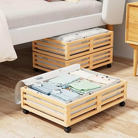 Bamboo Under Bed Storage Containers with Wheels