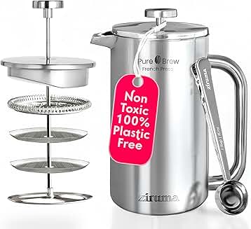 Non-Toxic 34 Oz French Press with Double Wall and 4-Layer Filter