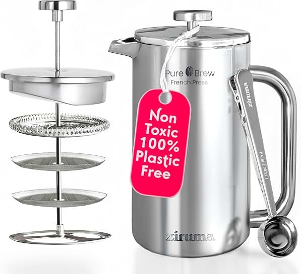 Non-Toxic 34 Oz French Press with Double Wall and 4-Layer Filter