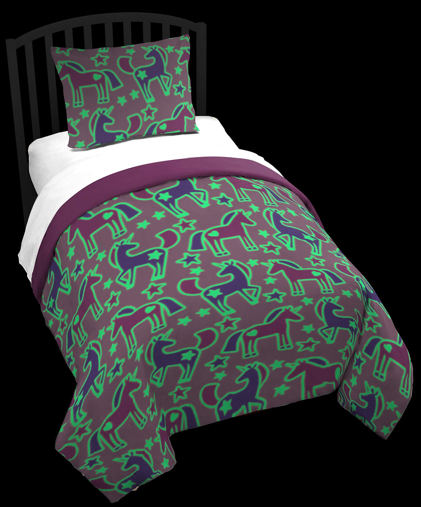 Trend Collector Unicorn Glow in The Dark Twin Comforter  Sham Set  Super Soft Kids Bedding  Fade Resistant Microfiber