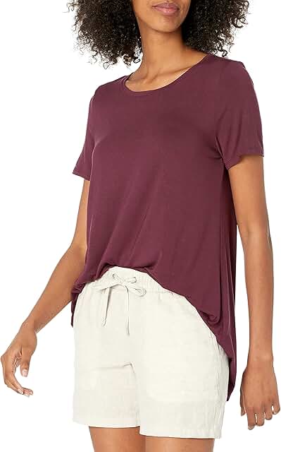 Women's Burgundy Relaxed Short-Sleeve Scoopneck T-Shirt, Large