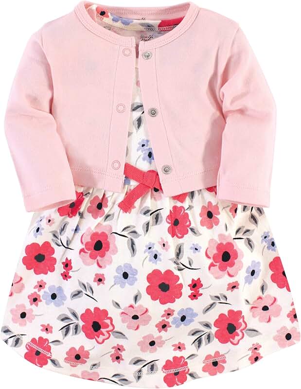 Girls' Organic Cotton Dress and Cardigan with Rainbows
