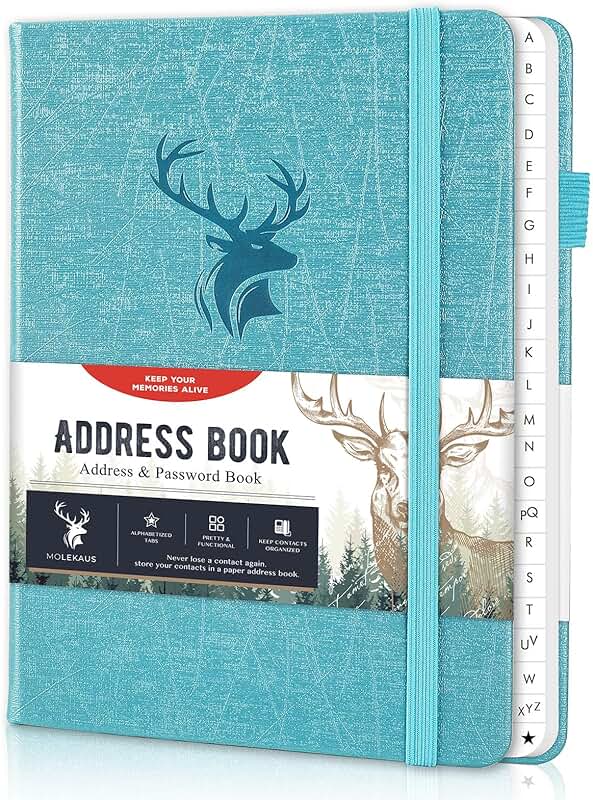 Large Print Hardcover Address Book with Tabs and Back Pocket