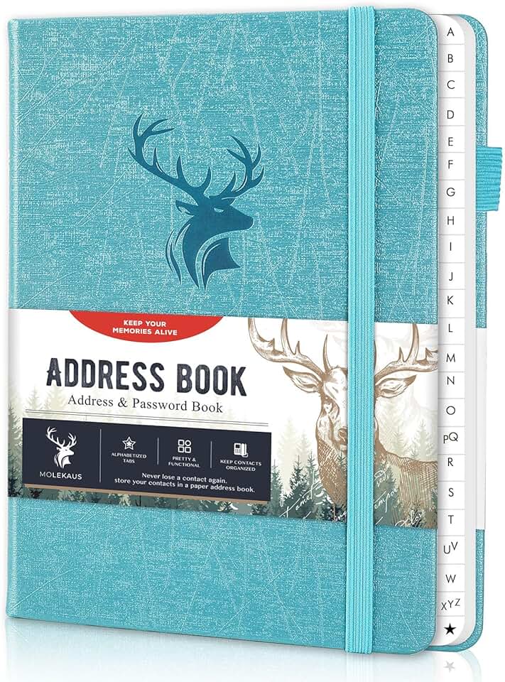 Large Print Hardcover Address Book with Tabs and Back Pocket