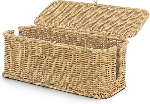 Wicker Storage Basket with Lid for Bathroom and Kitchen