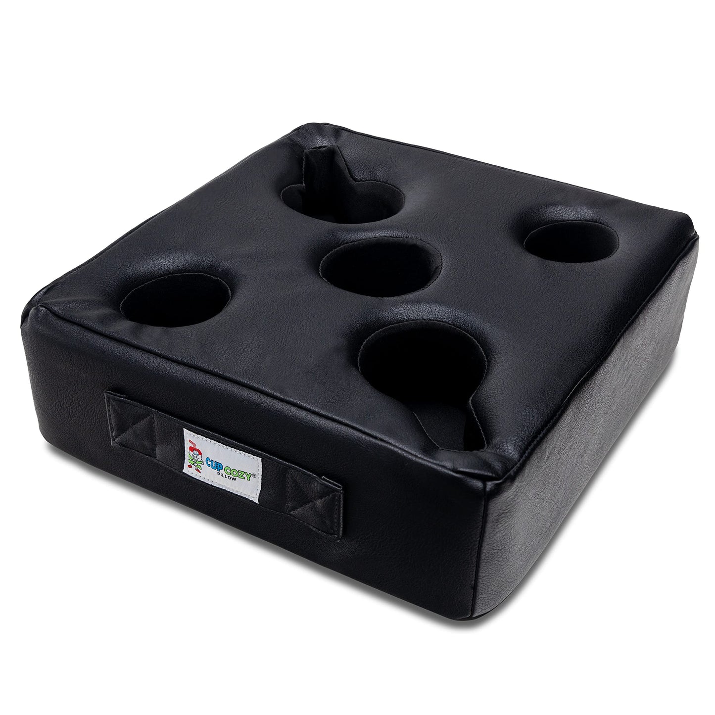 5 Hole Black Faux Leather)- As Seen on TV-The World's Best Holder! Keep Drinks Close and Safe From Spills. Use Anywhere-Couch, Floor, Bed, Man cave, car, RV, Park, Beach and More!