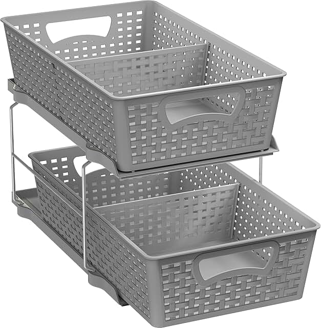 Two-Tier Bathroom Organizer with Pull-Out Drawer