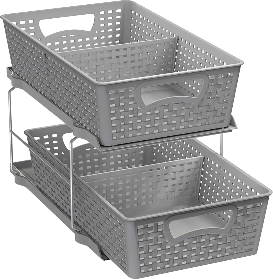 Two-Tier Bathroom Organizer with Pull-Out Drawer