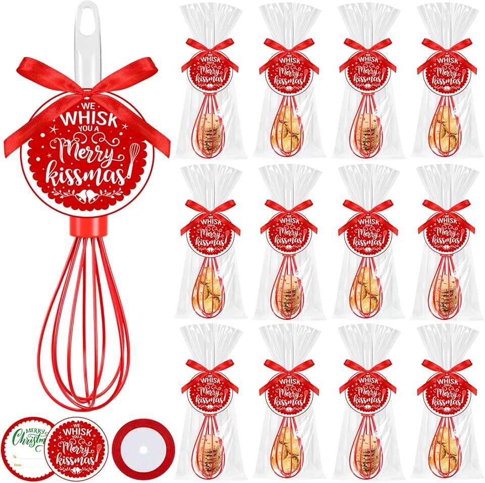 20 Christmas Silicone Whisks with Greeting Cards and Bags