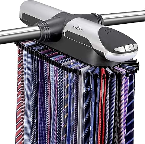 Motorized Tie Rack with LED Lights and J Hooks