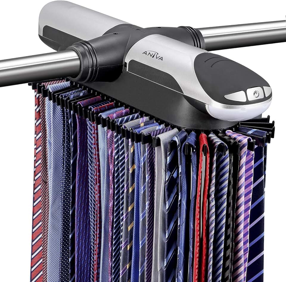 Motorized Tie Rack with LED Lights and J Hooks