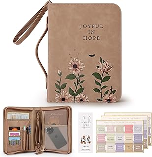 Leather Bible Cover with Handle and Pocket