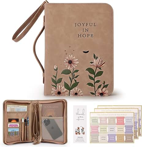 Leather Bible Cover with Handle and Pocket