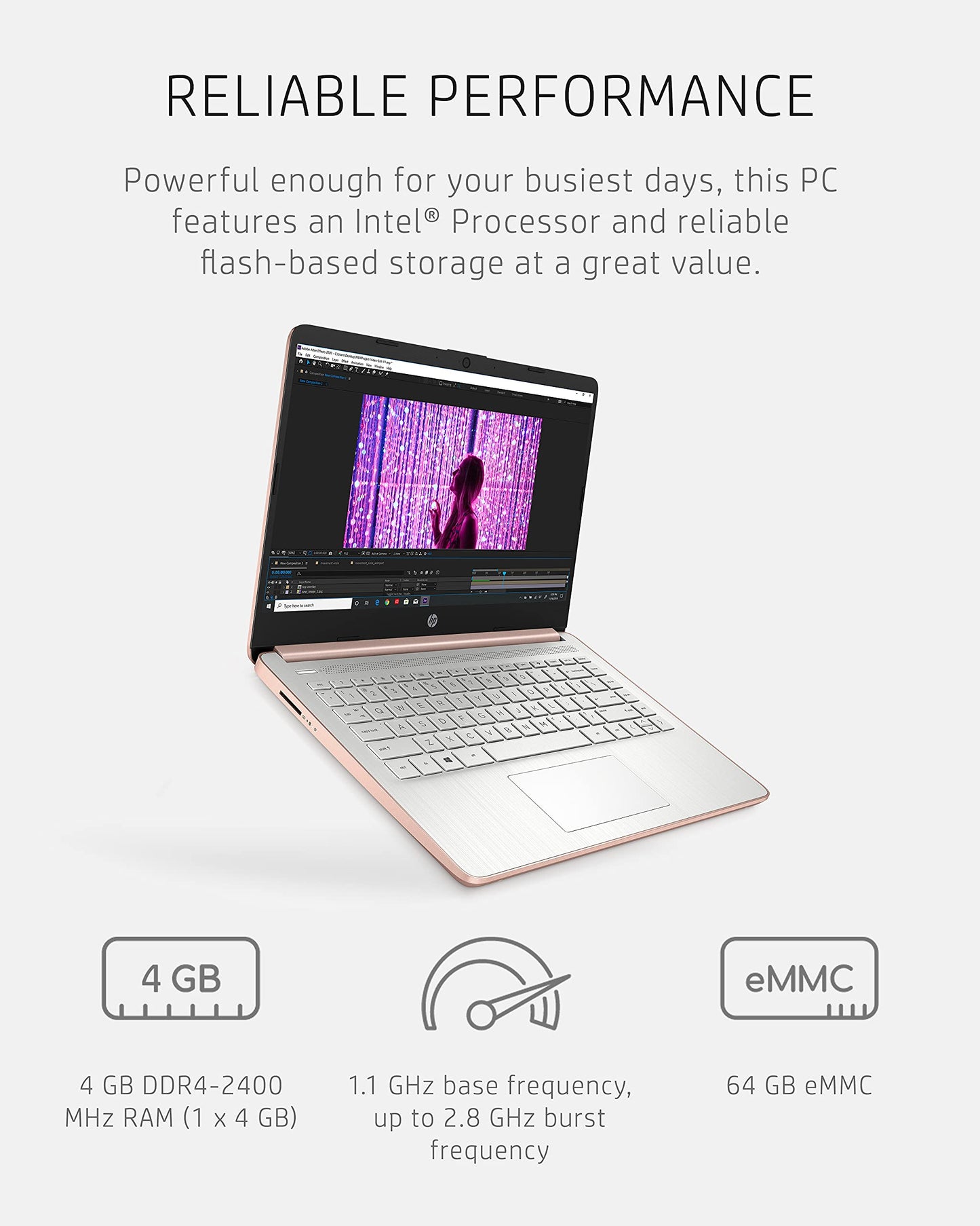 14 Laptop, Intel Celeron N4020, 4 GB RAM, 64 GB Storage, 14-inch Micro-Edge HD Display, Windows 10 Home, Thin & Portable, 4K Graphics, One Year of Microsoft 365 (14-dq0030nr, 2021, Pale Rose Gold)