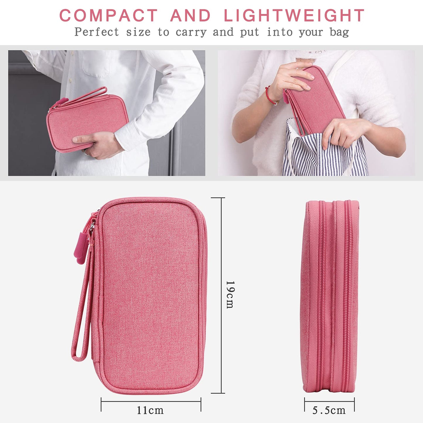 Travel Cable Organizer,Electronics Accessories Cases, All-in-One Storage Bag,[Waterproof] Accessories Carry Bag for USB Data Cable,Earphone Wire,Power Bank, Phone,Pink