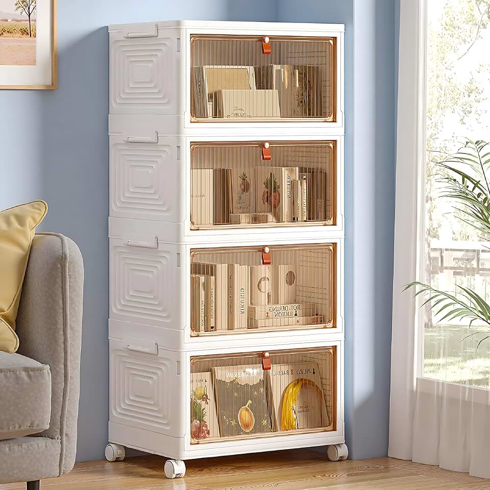 4-Tier Stackable Storage Bins with Lids and Wheels