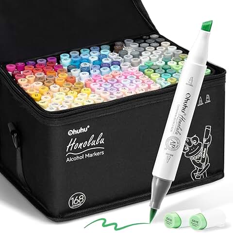 168-Color Alcohol Markers with Brush and Chisel Tips