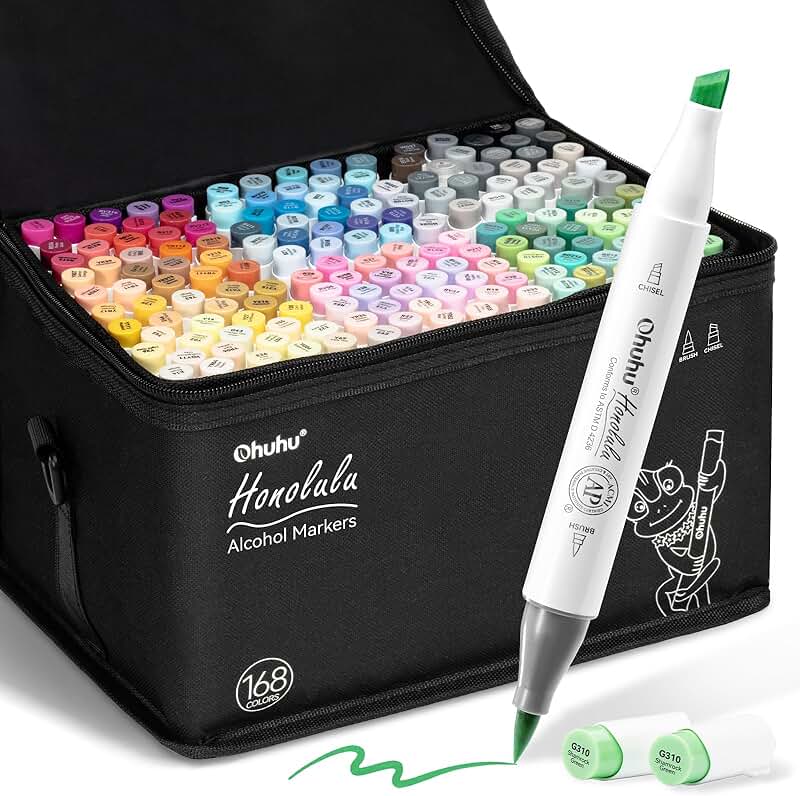 168-Color Alcohol Markers with Brush and Chisel Tips