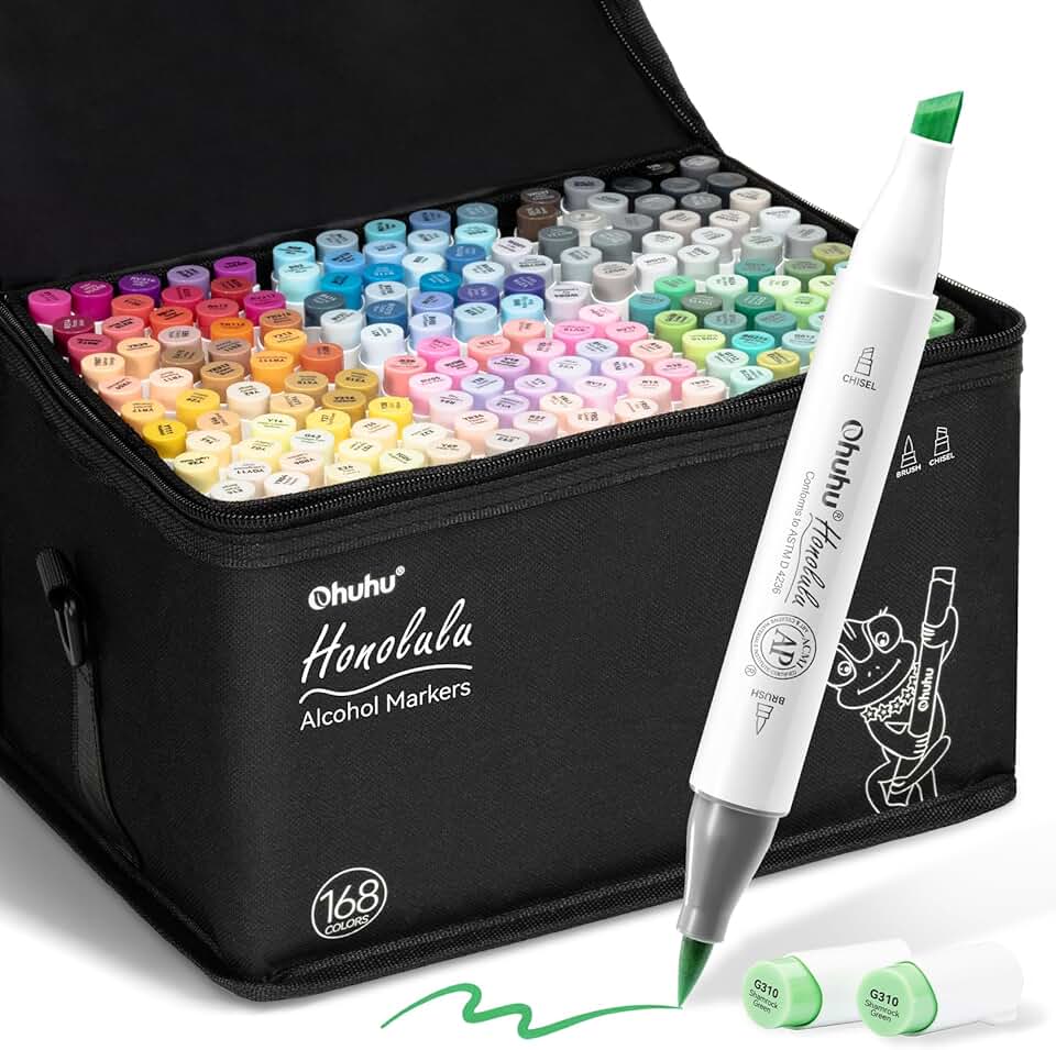 168-Color Alcohol Markers with Brush and Chisel Tips