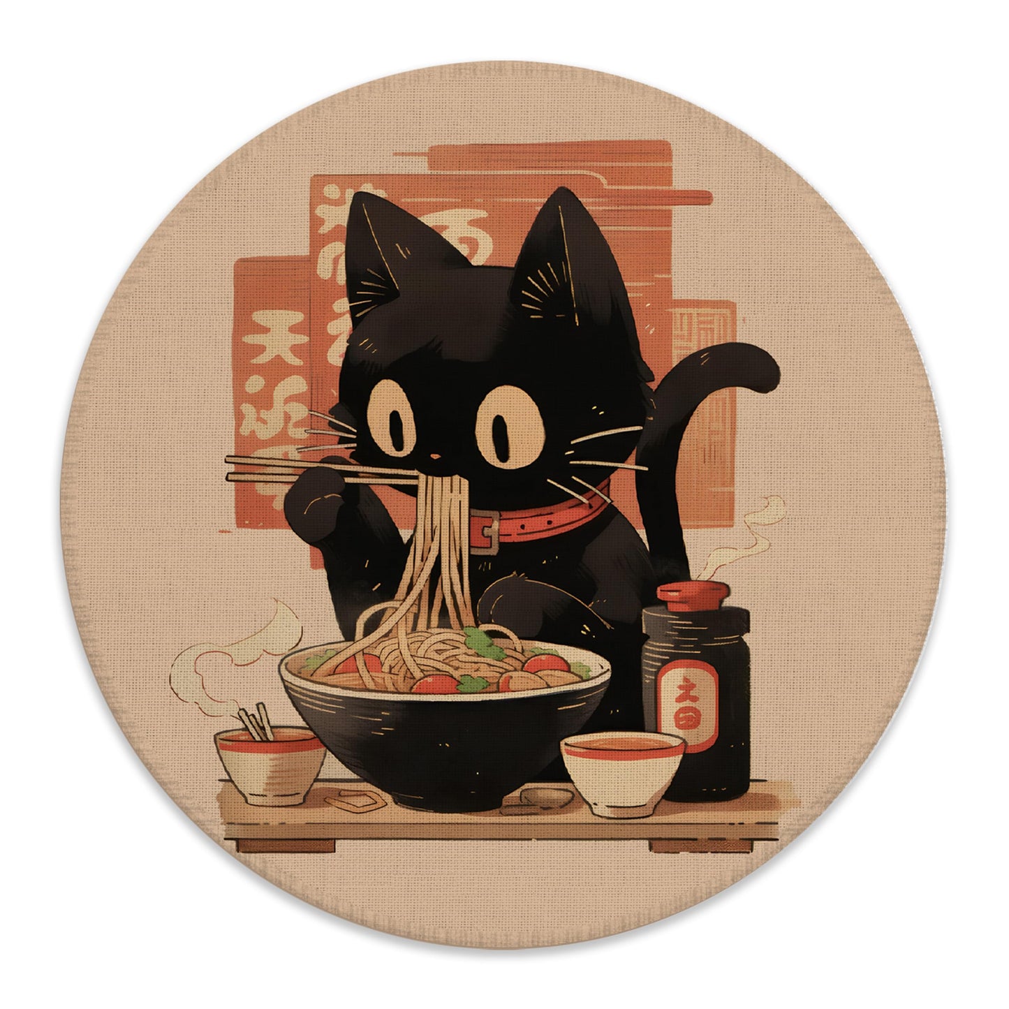 Vintage Cat Noodle Mouse Pad for Desk, 7.9x7.9 Inch