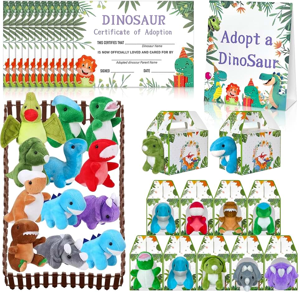 Dinosaur Party Favors with Plush Toys and Cards