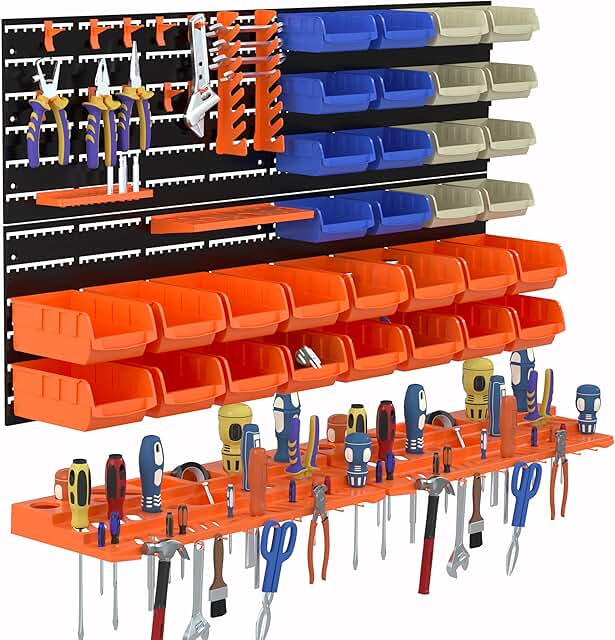 52-Piece Wall Storage Bins with Mounting Peg Boards