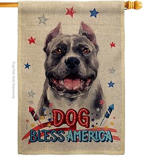Patriotic Black Pitbull Dog House Flag for Garden