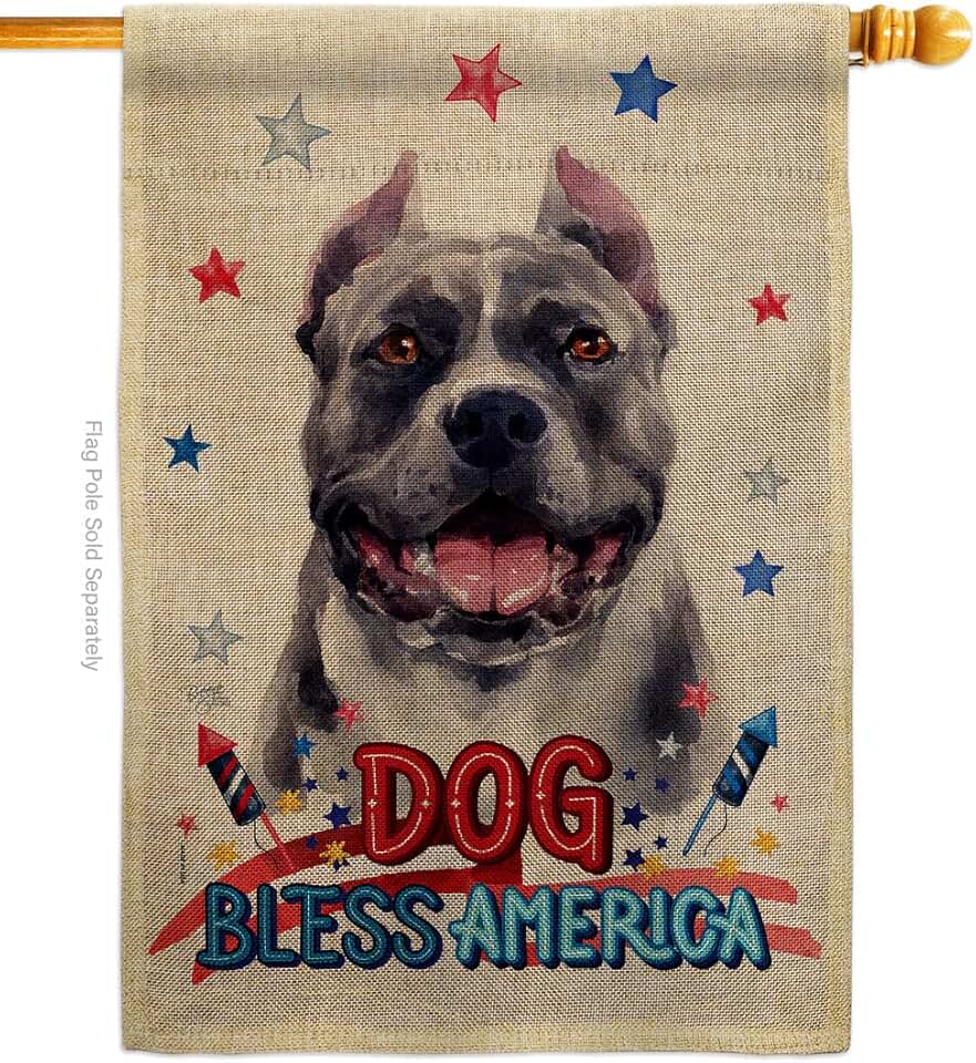 Patriotic Black Pitbull Dog House Flag for Garden